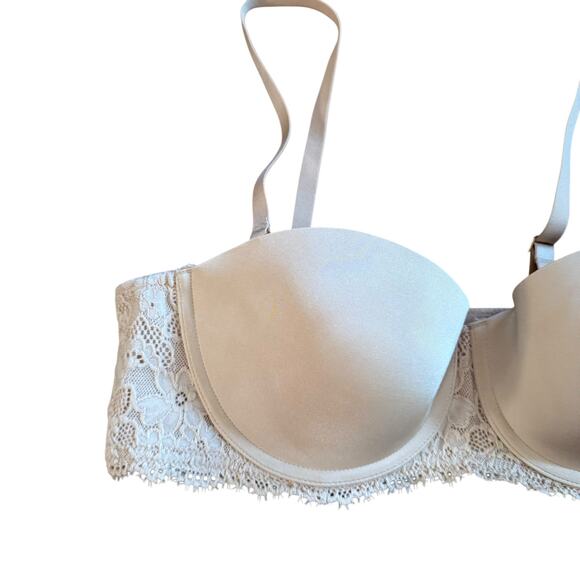 Aerie Show Off Rosey Lace Strapless Push Up Bra 38 B NWOT Removable Straps Nude - Picture 2 of 11